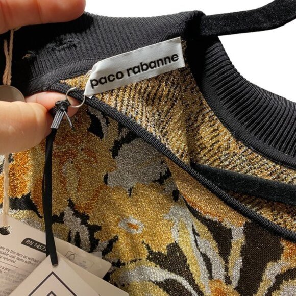 PACO RABANNE Metallic Jacquard-knit Turtleneck Midi Dress - Picture 7 of 12